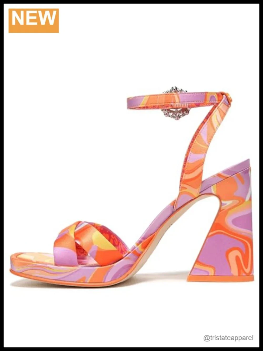 Women's Heeled Sandals with Ankle Strap and Embellished Buckle